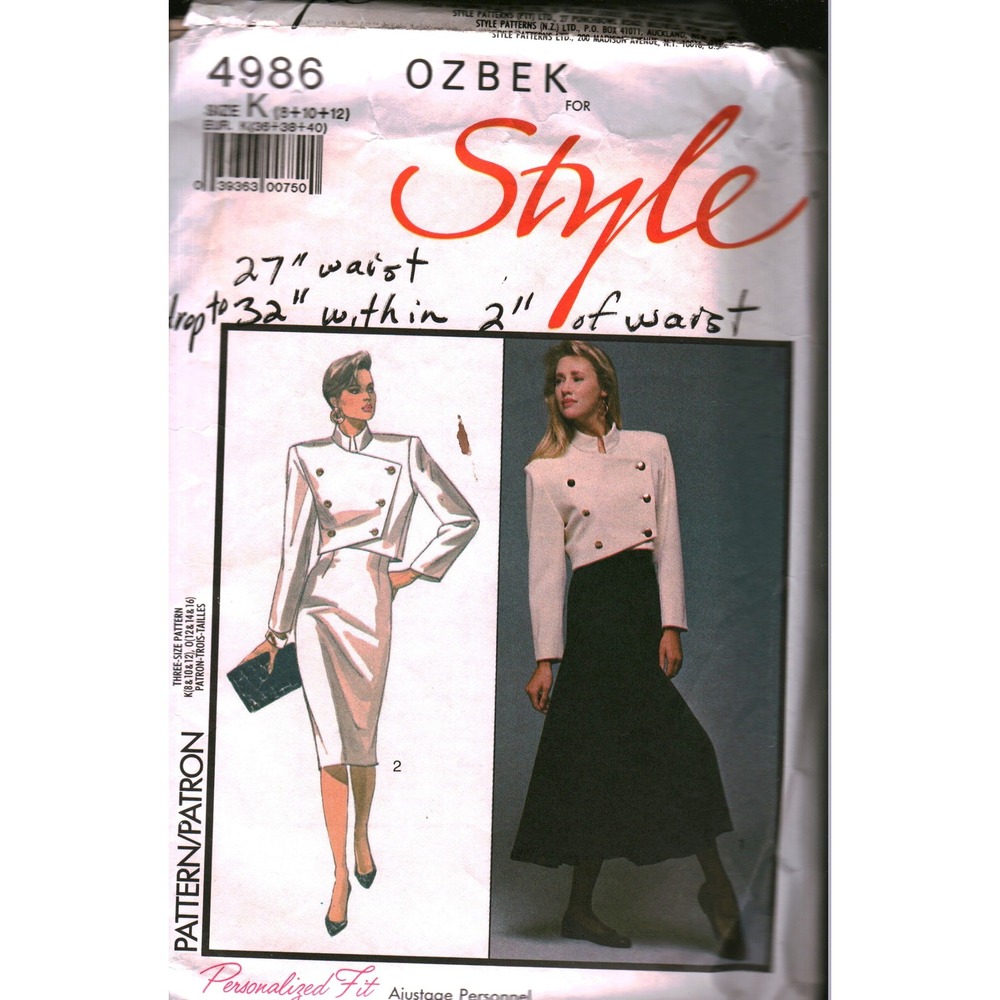 Vintage Style 4986 Ozbek Sewing Pattern Cropped Jacket Flared Straight Skirt 12